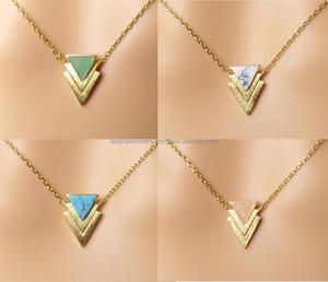 Collar de plata de ley 925 con gema de Calcedonia, joya de Triángulo de Oro delicado - Product Image 5