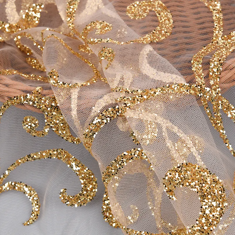 Düğün glitter kumaş lüks glitter parıltılı kumaş altın örgü elbise için göz alıcı elbiseler