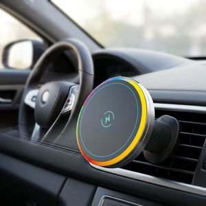 <span class=keywords><strong>Chargeur</strong></span> de voiture sans fil universel 15W à charge rapide avec lumière RGB, support magnétique puissant, installation sur grille d'aération, lots en gros - Product Image 1