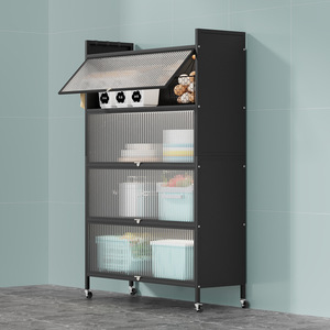 Meuble de Rangement de <span class=keywords><strong>Cuisine</strong></span> Mobile à Plusieurs Niveaux, Anti-Poussière, Portes Rabattables, Roues Verrouillables, en Acier Carbone, Organisateur de <span class=keywords><strong>Cuisine</strong></span> - Product Image 2