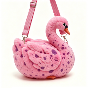 Customized Soft Fuzzy Swan Plush Bag, Cartoon Swan Crossbody <b>Purse</b>,<b>Pink</b> Swan Plush Crossbody Bag - Product Image 1