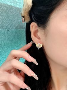 Pendientes de Diamantes Naturales con Diseño de Lazo de Mariposa en Oro Sólido de 18K de Xinfly, Joyería de Moda para Bodas - Product Image 5
