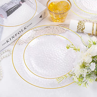 Assiettes en plastique jetables transparentes martelées à bord doré, rondes et solides, pour mariages et fêtes, directement de l'usine