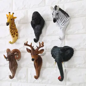 Decoración de pared con cabeza de animal de resina, gancho de decoración para interiores y exteriores