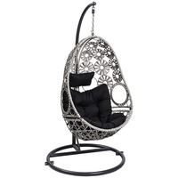 Chaise balançoire ronde suspendue en rotin PE/osier avec coussin
