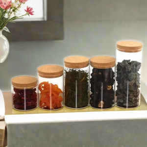 Pot en verre de rangement alimentaire pour cuisine avec couvercle en liège pour pâtisseries, biscuits, bonbons, thé en <span class=keywords><strong>vrac</strong></span>, aliments, haricots, café - Product Image 6