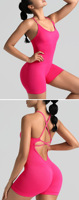 Combinaison de yoga pour femme à dos ouvert, tenue de sport fitness avec effet froncé, séchage rapide, respirante, motif intégré