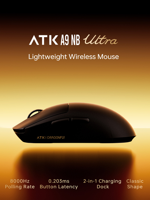 ATK Dragonfly A9 NB Ultra Lightweight Wired & Wireless Gaming Mouse PAW3950 Ultra 2.4GHz Wireless USB Computer