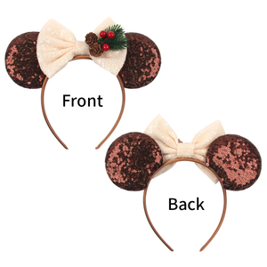 Serre-tête à oreilles de souris à sequins et nœud à carreaux, collection Noël, pour femmes et filles, idéal pour les fêtes de Noël - Vente chaude - Product Image 6