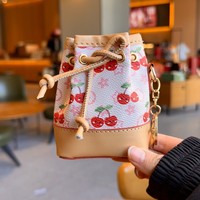 Nouvelle mini sacoche seau haut de gamme en PU, porte-monnaie tendance en cuir PU, étui de rangement pour écouteurs, porte-monnaie imprimé avec porte-clés