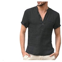 T-shirt Homme Col V Uni Respirant Coupe Slim Décontracté pour la Plage 130g de Haute Qualité à Manches Courtes
