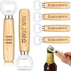 Lot de décapsuleurs en acier personnalisés en gros, décapsuleurs en bois pour barman, coffret cadeau gravé pour mariage, fête, maison, cuisine, bar - Product Image 1