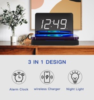 Chargeur sans fil multifonctionnel 3 en 1 avec réveil numérique miroir et fonction de chargement de téléphone portable