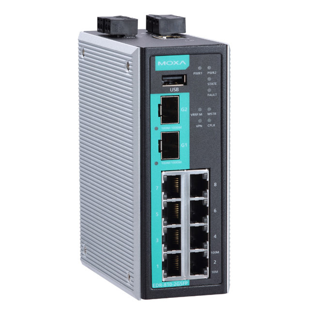 MOXA 8+2G multi port industrial security router, integrating switches/firewalls/N-AT/VP-N 8+2G EDR-810-VPN-2GSFP