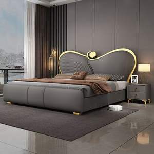 Cama de almacenamiento de elevación de madera con <span class=keywords><strong>Base</strong></span> de acero dorado de lujo italiano, cama de cuero suave Master Home, habitación de Hotel, camas de lujo con luz - Product Image 5