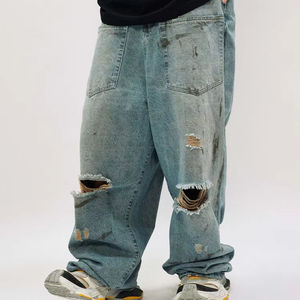 Vintage lavage déchiré jeans conception inversée pour faire sale brosse peinture personnalité jeans mâle hipster plancton <span class=keywords><strong>beau</strong></span> - Product Image 2