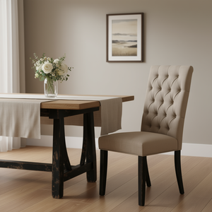 Chaise d'appoint Db Morland en lin beige, finition noire vintage, ensemble de 2 chaises de salle à manger - Product Image 2