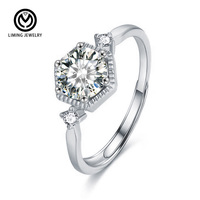 Bague de Fiançailles et de Promesse XJZ182 en Argent Sterling 925 avec Moissanite 1 Carat et Trois Pierres Hexagonales Ajustables, Bijou Fin pour Femme