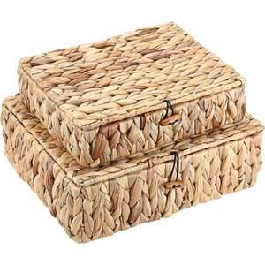 Caja de Almacenamiento Decorativa Rectangular de Mimbre Tejido Ecológica a Precio Económico, con Tapa, Apilable, Multifuncional, Organizador de Decoración para el Hogar - Product Image 1