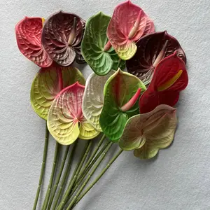 사진 소품: 단일 부드러운 접착제 anthurium, 인공 가짜 녹색 식물 장식 꽃