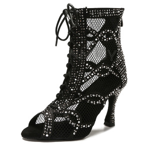 Chaussures de danse latine sexy à talon de 8,5 cm pour femmes, sandales noires à talon haut, chaussures de danse latine jazz, bottes de tango de salon - Product Image 1
