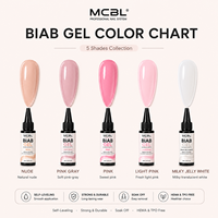 Kit de 5 gels constructeurs BIAB rose nude tendance en bouteille, auto-nivelants, résistants et reconstituables, pour extension d'ongles en salon de manucure