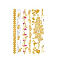 Henné doré et argenté écologique pour le visage et les mains, pour femmes et enfants, imperméable, tatouage temporaire au henné métallique, autocollant