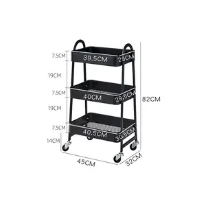 Factory Supply Fashion 3 Tier Utility Storage Trolley Heavy Duty Organizer Storage Cart For Bathroom Kitchen Living Room