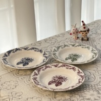 3Pcs Piring Keramik Vintage Motif Bunga, Piring Pasta Porselen Berbagai Warna untuk Makan & Dekorasi Meja
