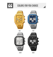 Reloj de Cuarzo para Hombre con Correa de Acero Inoxidable, Elegante, Resistente al Agua 3BAR, Caja Cuadrada de Aleación, Cronómetro, Puntero, Logotipo Personalizado, a la Moda