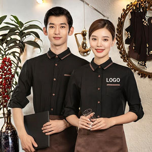 Chemises de travail unisexes à manches longues boutonnées pour personnel de cuisine, hôtel, bar, restaurant, en polyester tricoté, avec logo personnalisé - Product Image 3