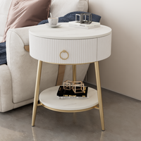 Table basse ronde de style luxe léger avec tiroir en ardoise, table d'appoint de salon, table de chevet avec rangement