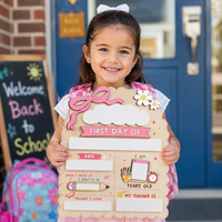 Panneau en bois réutilisable pour la première journée d'école avec support et 8 marqueurs colorés effaçables – Accessoire photo pour enfants – Tableau de jalons de la rentrée scolaire