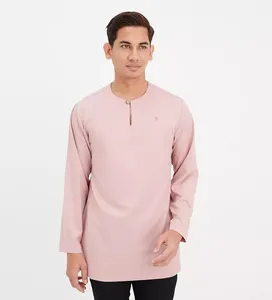 Moda yuvarlak yaka düz erkek Kurtas malezya geleneksel Kurta Model gömlek tasarımları Johor Kurta Salwar