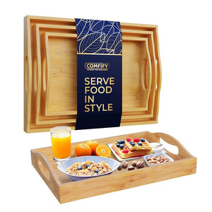 Plateau de service rectangulaire en bambou Chenlong 31,8x22,9cm pour le petit-déjeuner, la restauration et l'hôtellerie - Product Image 1