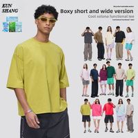 T-shirt en tricot surdimensionné pour homme, effet coton épais, manches courtes, style décontracté et streetwear urbain pour l'été