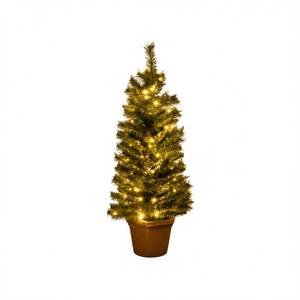 Árbol de Navidad Artificial en Maceta Verde Dorado de 1.2 m Preiluminado con Luces LED Blanco Cálido, Decoración Festiva para Interiores y Mesa - Product Image 1
