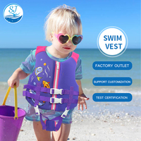 Gilet de sauvetage en néoprène bleu et jaune pour enfants, haute flottabilité, avec fermeture éclair avant et sangle de sécurité ajustable à l'entrejambe