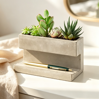 Pot à succulentes en béton double couche, porte-stylo 2 en 1, organisateur de bureau, décoration de bureau, logo personnalisé, couleur personnalisée