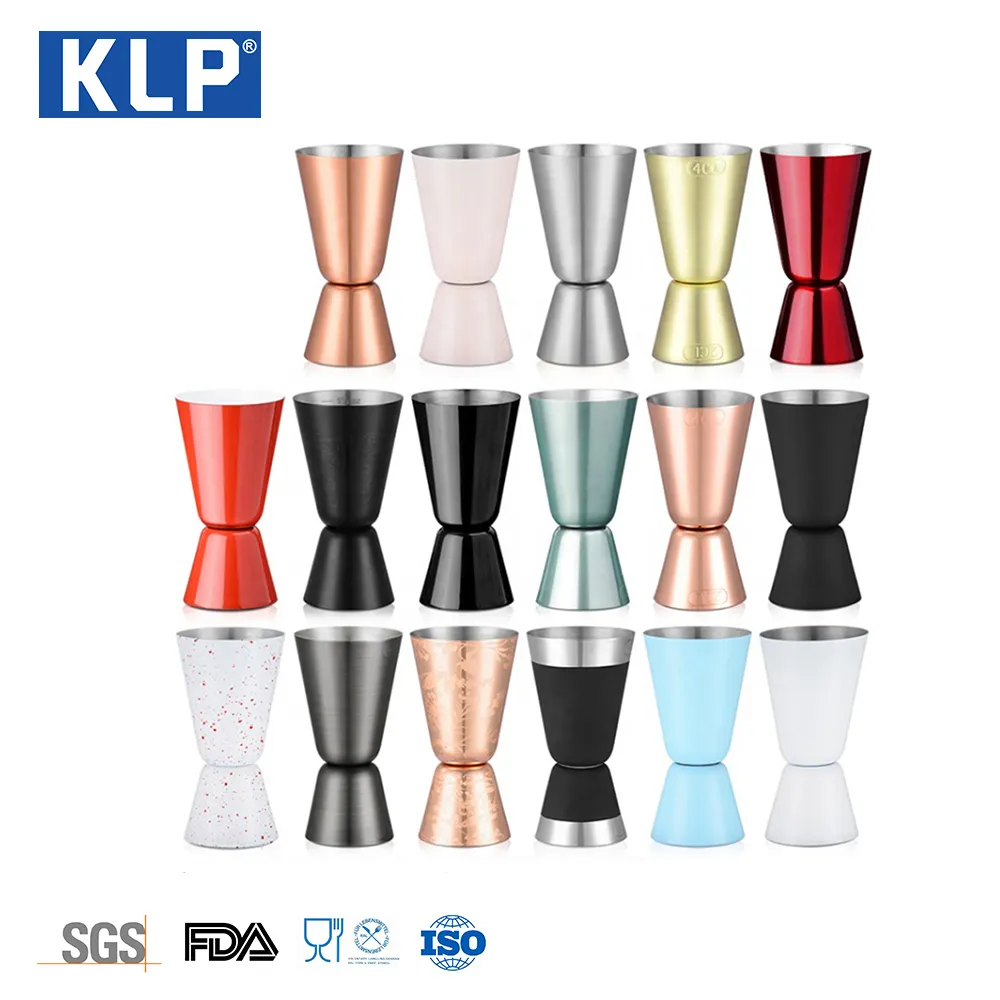 KLP 바 칵테일 jigger 20/40ml 골드 스테인레스 스틸 금속 와인 측정 컵 새겨진 jigger 일본 바 도자기