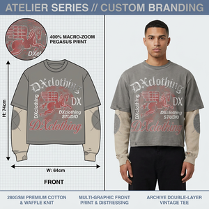 Camiseta de Doble Capa de Algodón Premium de 280 g/m² con Tejido Waffle, Diseño Gráfico Pegasus, Estilo Desgastado, Serie Atelier Archivo Tier-1, Fabricante Personalizado - Product Image 1