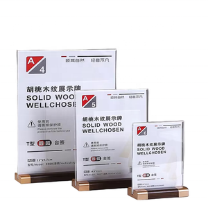 Exhibidor de Tarjetas de Menú Vertical en Forma de T, de Acrílico y Madera de Nogal, con Base para Tarjetas de Menú A4 y Publicidad - Product Image 6