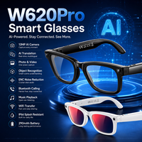 Gafas Inteligentes W620Pro con IA, Cámara HD de 13MP, Grabación de Video por WiFi, Indicaciones de Voz Personalizadas, Traducción para Llamadas, Música y Cancelación de Ruido