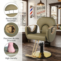 Fauteuil de Barbier de Luxe Inclinable, Chaise de Coiffure Hydraulique Réglable en Hauteur, Base Rotative Dorée pour Mobilier de Salon de Coiffure