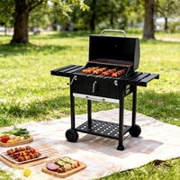 Barbecue au charbon de bois mobile en acier inoxydable Huize avec chariot et tables latérales pliables, pour usage domestique et extérieur, pour 5 personnes, pour pique-nique et camping