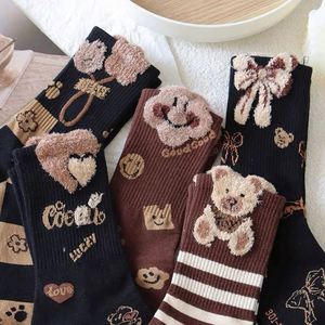 Wholesale Student Cotton <b>Socks</b> Custom Coffee Color Bear Leisure Match Tall Tube Breathable Women Winter <b>Socks</b> - Product Image 2