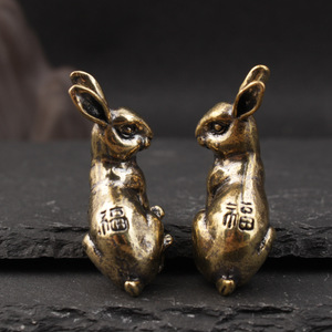 Vintage Brass Rabbit Desk <b>Ornaments</b> 2Pcs Zodiac Tea Pet Couple Decor Traditional Handicrafts - Product Image 2