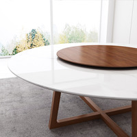 Table à manger en marbre nordique pour 8 personnes, table ronde tournante en bois massif blanc, table à manger circulaire