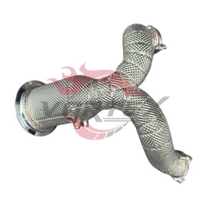 Downpipe catalyzed Vortex 1,5 mm en acier inoxydable 304 poli miroir pour Porsche Cayenne 3.0T V6 2020-2023 avec bouclier thermique, sans voyant d'avertissement moteur - Product Image 3