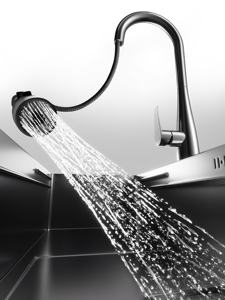 Kitchen Single Sink Oil Resistant Sink Set With Brass Three Water Outlet Slim Waist Pull Out Faucet - Product Image 2